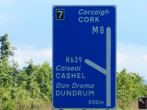 Road sign for Cashel, exit 7