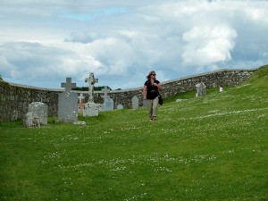 Dawn walks through the graveyard