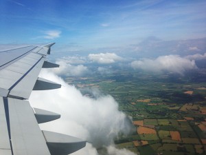 Leaving England, up in the clouds