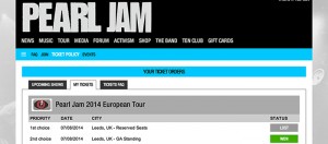 Pearl Jam Lottery result