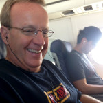 Kevin listening to a PJ boot on the flight to CVG